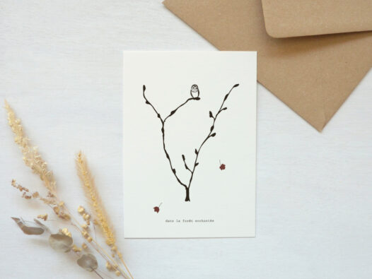 Carte postale Chouette - dessin poétique • Papier Lune